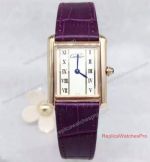 High Quality Quartz Cartier Tank Solo Gold Purple Leather Women Watch